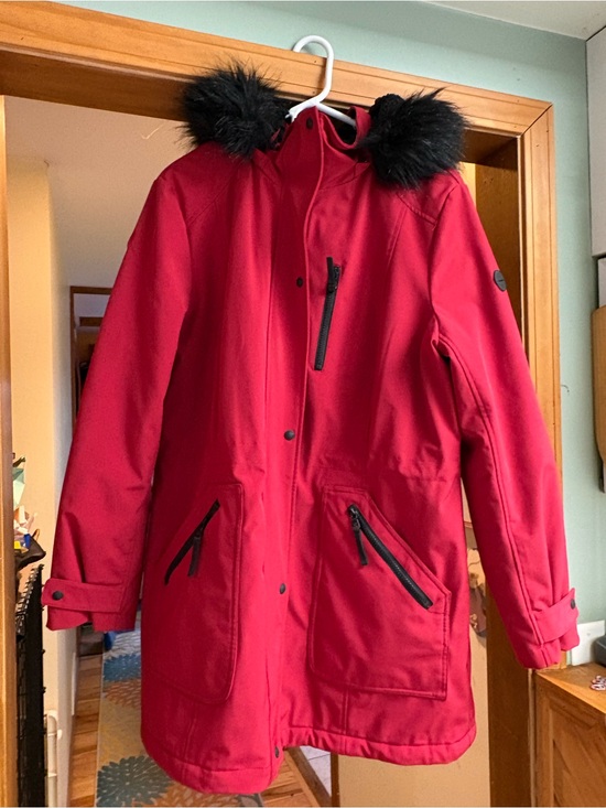 Calvin Klein Jackets & Blazers - Calvin Klein Red Faux Fur Lined Parka Coat Women’s Size L